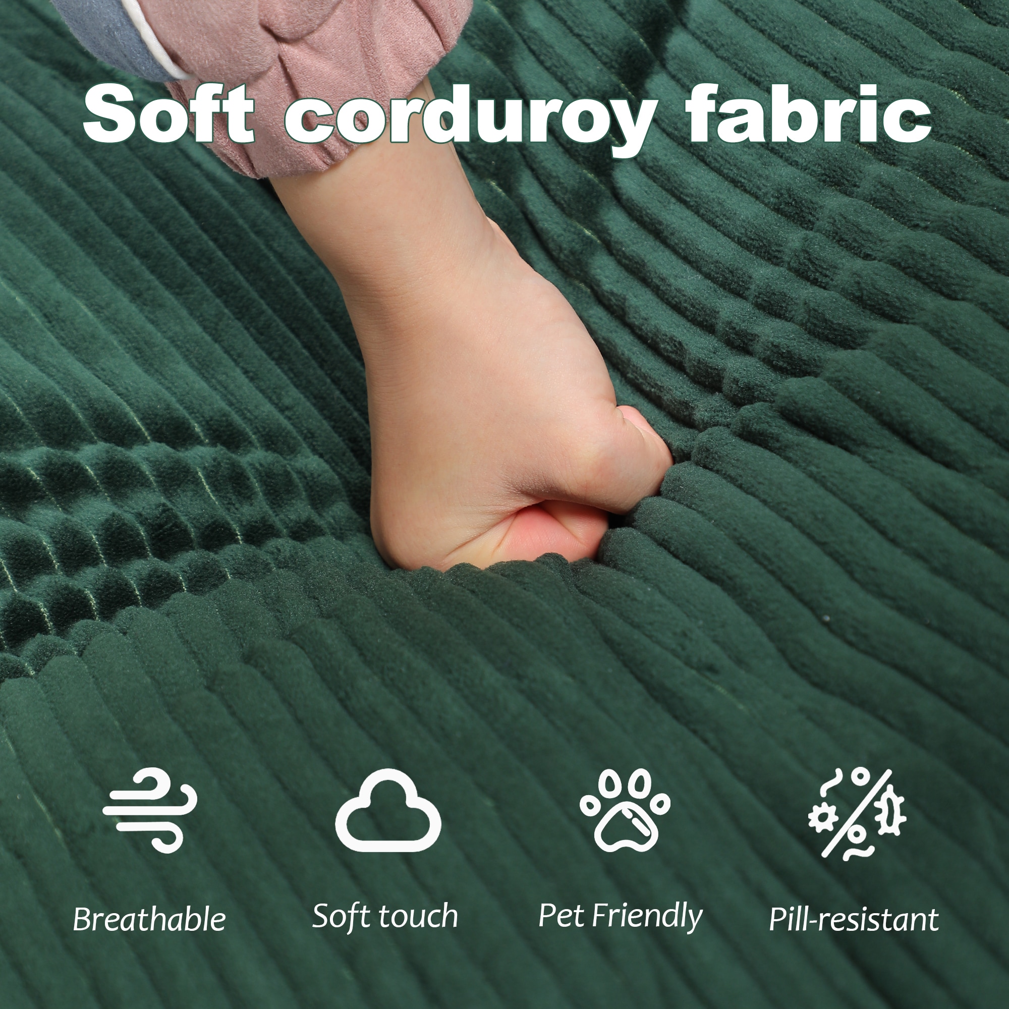 Compression Human Dog Sofa Bed For Adult & Pets,Modern Floor Couch With Pillow For Living Room Bedroom,Corduroy Fabric,No Assembly Required, Dark Green_maomaolike.com